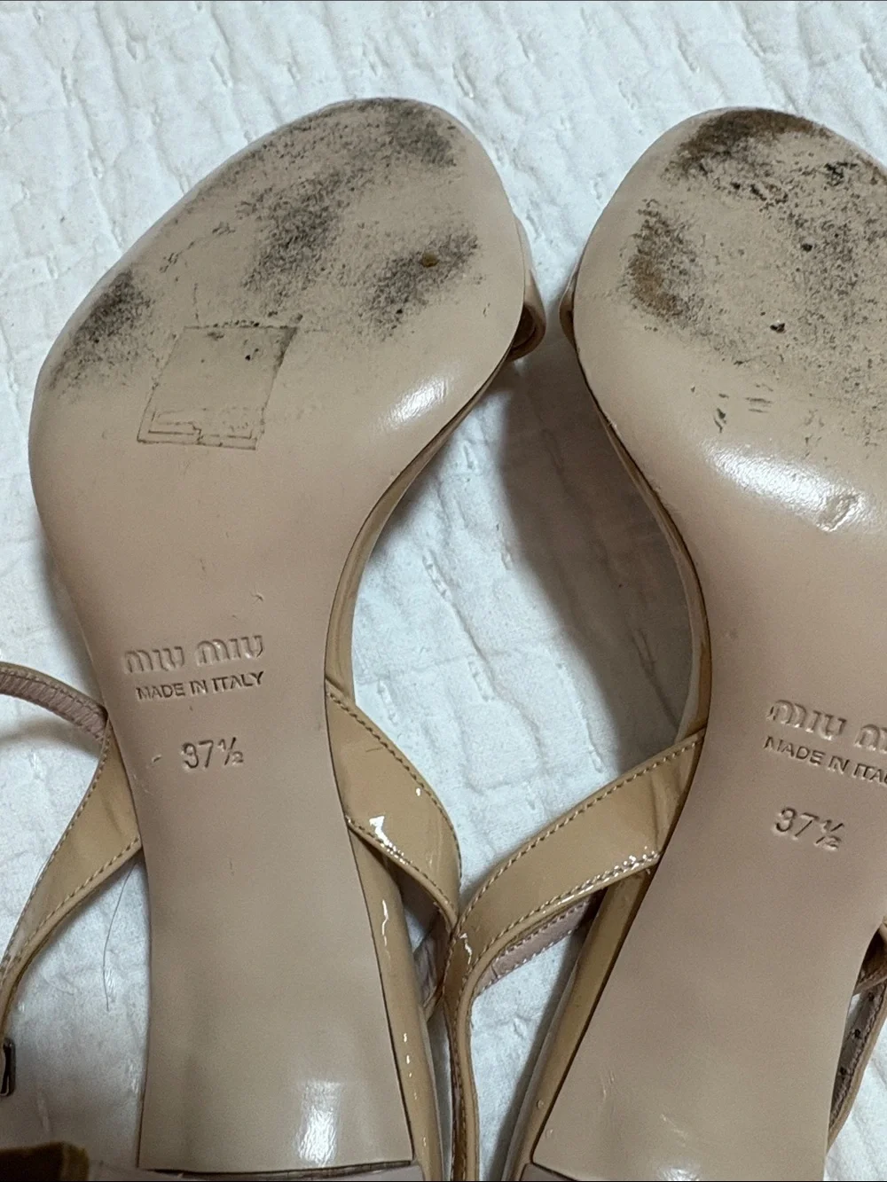 Miu Miu Beige Patent Leather Ankle-Strap Heels